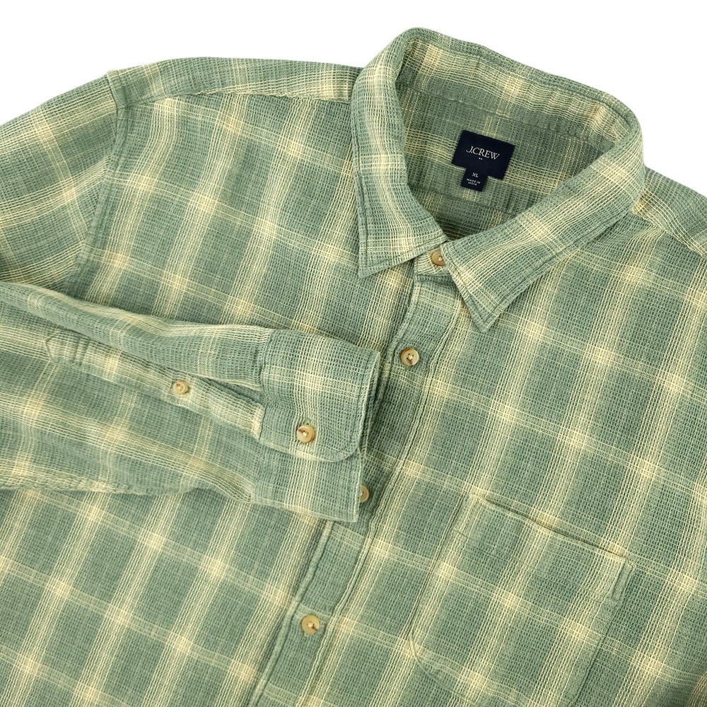 J.Crew Waffle Dobby Shirt Mens XL Green Long Sleeve Button Down Cotton Casual